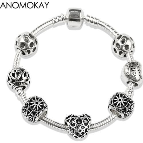 Anomokay 2019 New Classic Silver Color Heart Ball Charms Bracelet European & American Trendy Diy Bead Bracelet & Bangle