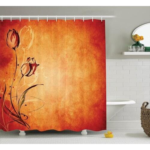 Antique Shower Curtain Vintage Aged with The Silhouette of Rose Bloom Digital Image Waterproof Curtains Home Bathtub Decor