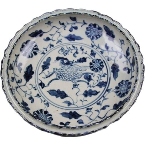 Antique porcelain, Jingdezhen ceramics, living room decorations, ornamental handicrafts, unicorn flying double lotus leaf plates