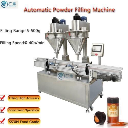 Automatic double Auger Powder Filling Machine with 2meter conveyor For Flour and chilli spice powder filling