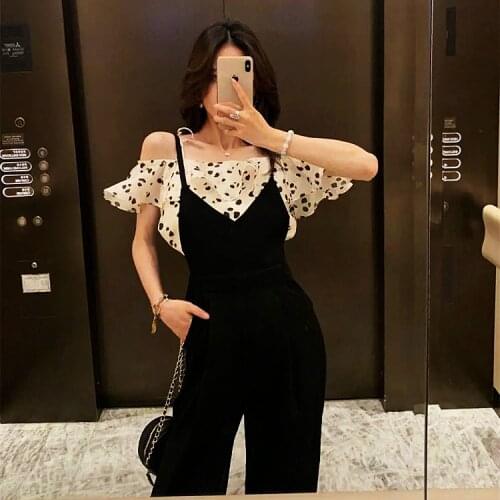 Suspender pants Small suit womens summer Korean version 2021 chiffon blouse two piece suit