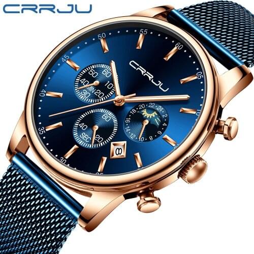 Crrju Wrist Watches Men 2019 Top Brand Luxury Business Chronograph Men Watches Rose Gold Waterproof Male Wristwatch Mens 2019
