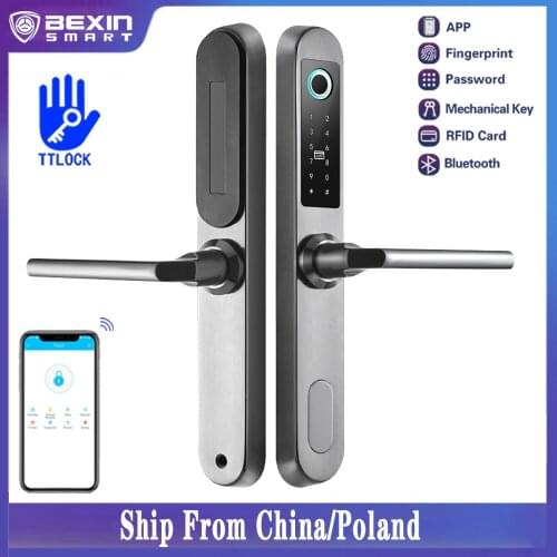 Waterproof Biometric Fingerprint Smart Door Locks RFID Card Code Aluminum Sliding Lock Support 5572 Mortise