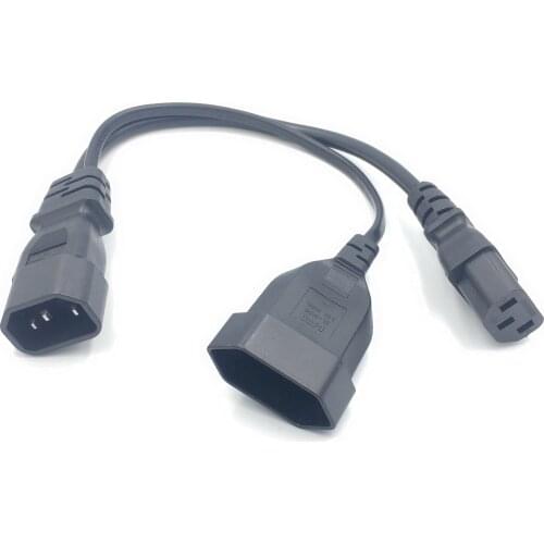 IEC320 3 pin C14 TO Male C13+2 hole EU 4.0mm Female socket AC power cord 0.3m Y Type Splitter Power Cord