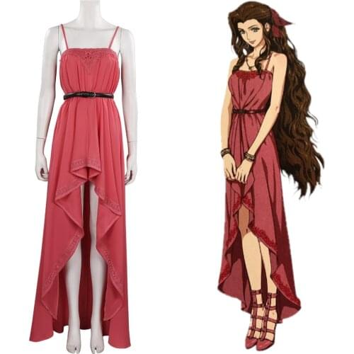 Final Fantasy VII FF7 Remake Aeris Aerith Gainsborough Cosplay Costume Dress Halloween Carnival Suit
