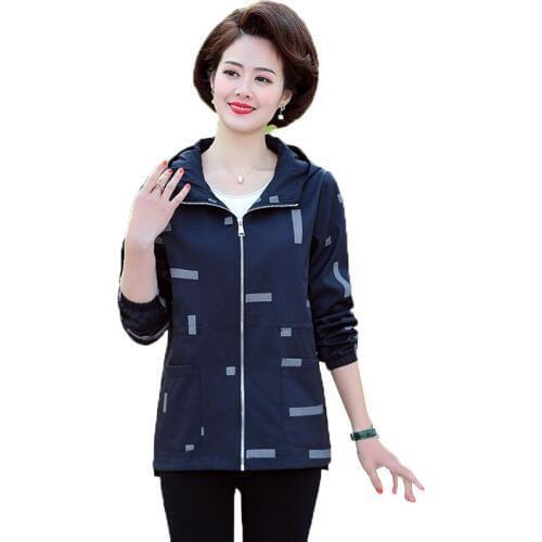 Womens Coats Short Zipper Hooded Jacket Middle-aged Women Casual Jackets Outerwear 2020 Spring Autumn Clothing Mother Tops