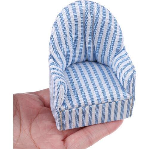1:12 Miniature Dollhouse Furniture Sofa Chair for dolls Miniature Stripe Blue Sofa for Dollhouse Decor furniture for babi 1pc