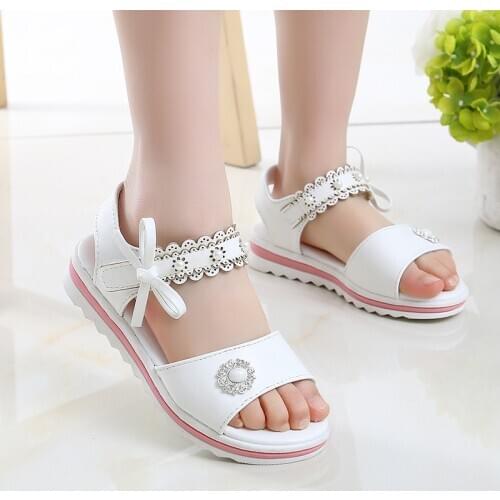 Girl Princess Fashion Bead Bow Dance Party Big Kid Summer Sandals ChildrenS Non-Slip Beach Shoes 3 4 5 6 7 8 9 10 11 12 Years