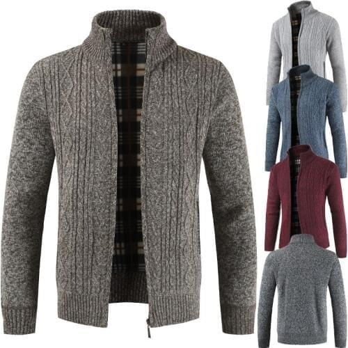 2018 Autumn Winter Cardigan Sweater Men Casual Plus Velvet Thick Warm Jumpers Men Long Sleeve Outerwear Pull Homme Knit Cardigan