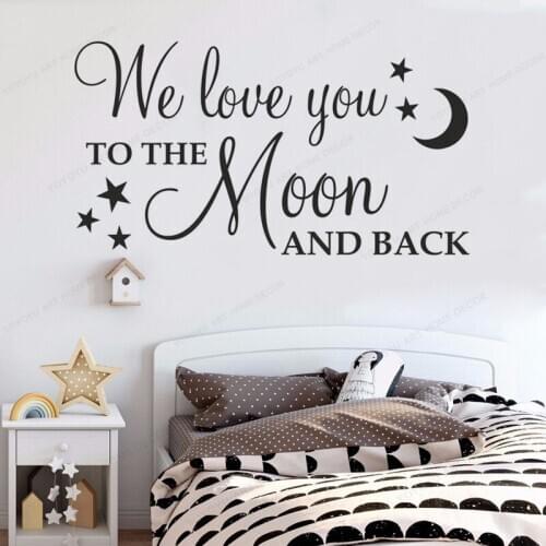 We Love You To The Moon And Back quote Wall Sticker Nursery Bedroom Vinyl decor kids room wall decal HJ1171
