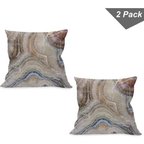 Marble Print Pillow Cushion Cover Pack of 2 Natural Stone Tan Surface Look Zippered Double-Sided Accent for Living Room