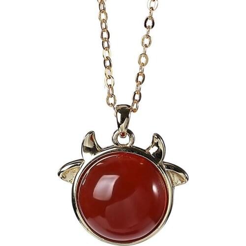 S925 sterling silver Gold plating Southern red agate Pendant Retro National tide Cute cow Birth year Chinese zodiac cow Pendant