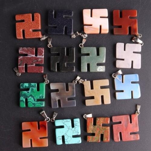 6/12/24pcs High Quality Natural Stone Quartz Necklaces Pendant Buddhism Peace Symbol Jainism Hinduism Fine Lucky Symbol Pendants