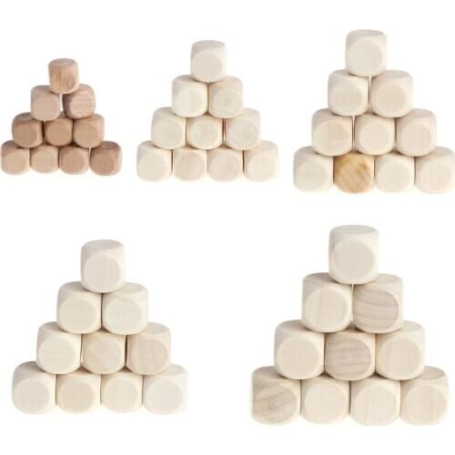 10pcs 6 Sided Blank Wood Dice Party Family DIY Games Printing Engraving Kid Toys