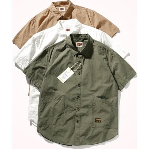 2021 Summer New Japanese Retro Short Sleeve Shirt Mens Fashion Thin Quick-dry Pure Cotton Wash Old Pocket Casual Tooling Shirt