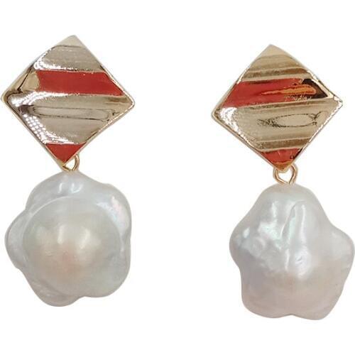 925 silver PEARL EARRING,100% nature freshwater pearl earring ,flower baroque shape pearl 17 mm