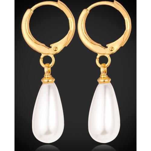 Pearl Dangle Earrings For Women Yellow Gold Color Water Drop Earings Fashion Wedding Jewelry Gift E1286