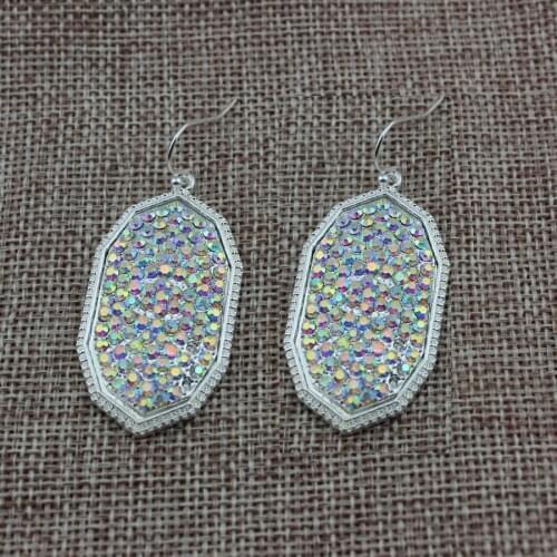 ZWPON Pave Rhinestones AB Crystals Oval Shape Dangle Drop Earrings for Women Jewelry Classic KS Geometric Crystals Earrings