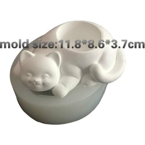 Cat Shape Succulent Flower Plant Pot Mold Animal Candle Holder Cement Silicone Mold Garden Decoration