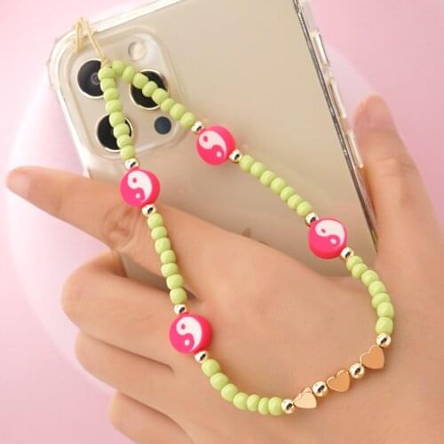 Tai Chi Fruit Colorful Beads Phone Chain Women Fashion Mobile Strap Phone Case Charm Telephone Anti-Lost Lanyard Jewelry Gift