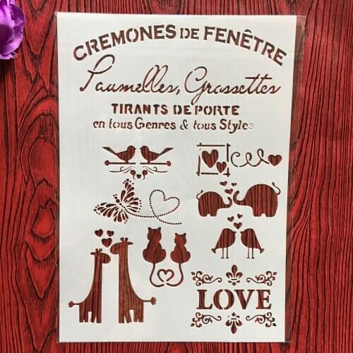 29 * 21cm deer love Bird cat DIY Stencils Wall Painting Scrapbook Coloring Embossing Album Decorative Paper Card Template