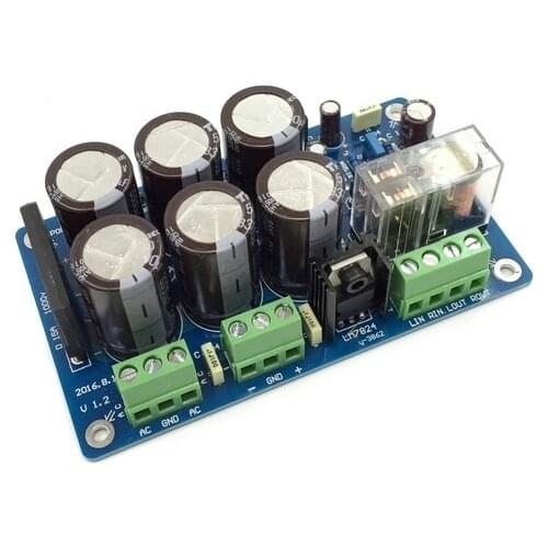 25A rectifier +6 PCS 3300UF50V capacitor + LM7824 regulator AC Dual 18-28V Dual power speaker protection board