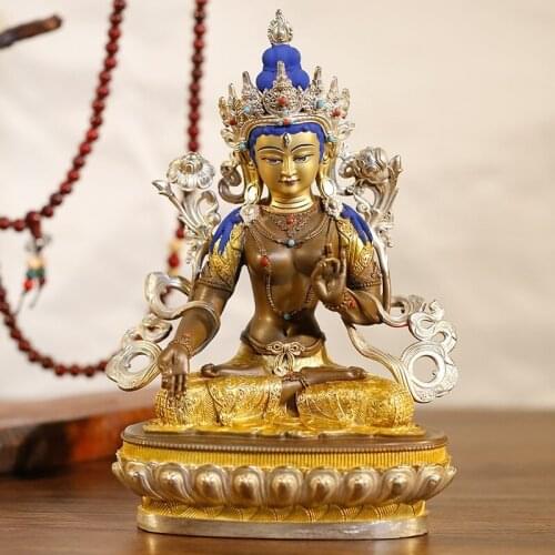 GOOD quality Gilding Buddha statue Asia Nepal Tibet temple bless safe healthy good luck White Tara GUAN YIN buddha copper statue