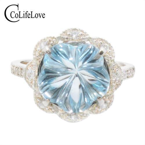 CoLife Jewelry Elegant Silver Topaz Ring Flower Shape 100% Real Topaz Silver Ring Solid 925 Silver Topaz Jewelry Birthday Gift