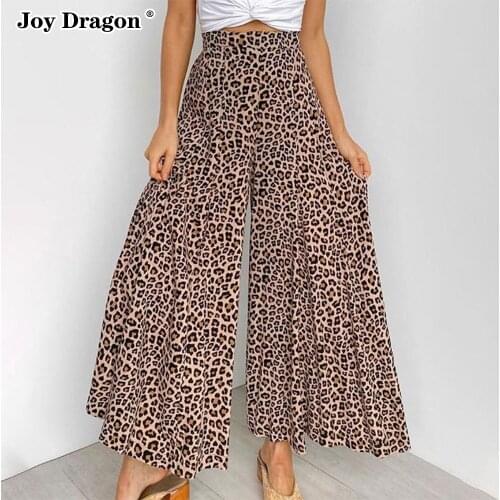 Women High Waist Leopard Print Pants Loose Wide Leg Trousers Daily Workplace 2021New Spring Summer Casual Pleated LadiesClothing