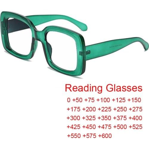 Corrective Glasses Cons +0.75 +2.5 +6.0 Vintage Green Square Womens Reading Glasses Blocking Blue Light Spectacle Frames Gafas