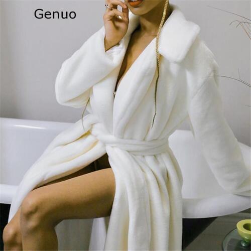 Genuo New 2020 White Faux Fur Teddy Bear Coat Women Fluffy Winter Jacket Oversized Long Shaggy Cardigan Warm Trench Coats