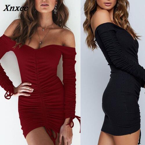 2018 Autumn Long Sleeve Women Dress Slim Bandage V Neck Package Hip Sexy Mini Dresses Clothes For Female S M L XL Xnxee