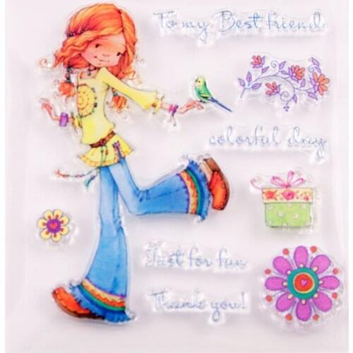 1pc Girl Bird Transparent Clear Silicone Stamp Seal DIY Scrapbook Rubber Stamping Coloring Embossing Diary Decoration Reusable