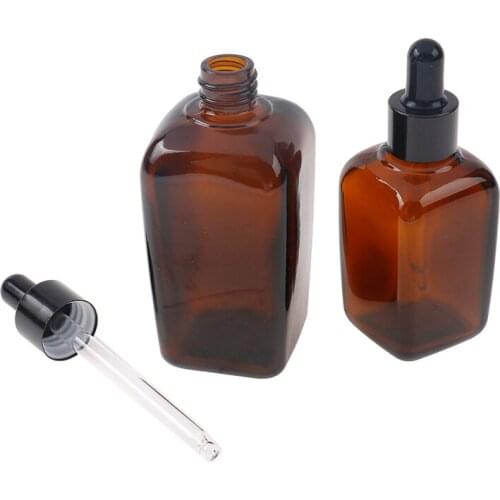 1pcs Empty Dropper Bottle Amber Essential Oil Glass Aromatherapy Liquid Brown Square Glass Dropper Bottle 50ml 100ml