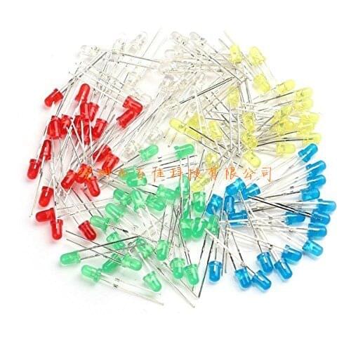 100Pcs F3/3MM Red, Green, Yellow, Blue and White Lamps High Brightness LED Lamp Beads In-line LED Lamp Pack