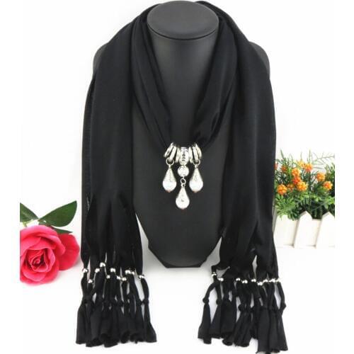 2017 Arrival Charms Scarf long Necklaces tassel bead Vintage water Drop Pendant scarf Necklaces Women Scarf Necklaces Jewelry