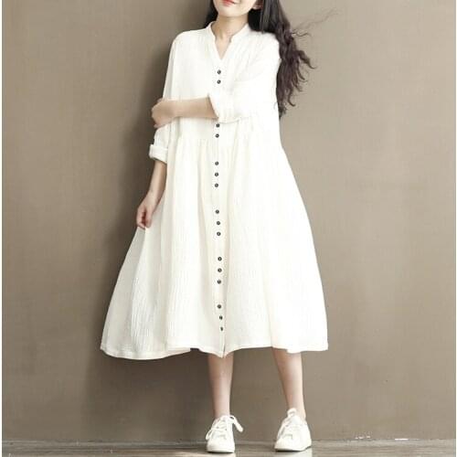 2020 Autumn Winter Whit Dress Women Plus Size Clothing Cotton Linen Maxi Dress Novelty Dress Mori Girl Lolita Vestidos De Festa