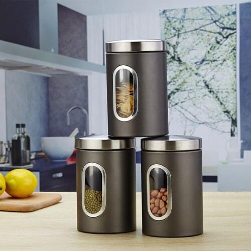 3pcs 410 Stainless Steel Seal Storage Spice Jars Tea Bean Candy Fresh-keeping Bottle Food Storage Box Kitchen Storage Container