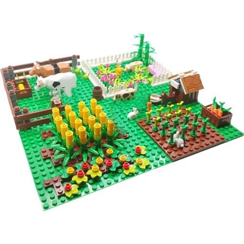 380Pcs Small Particles Natural Fields Poultry Cattle Farms Building Blocks Toy With Figure And Baseplate For Children Toys Gift