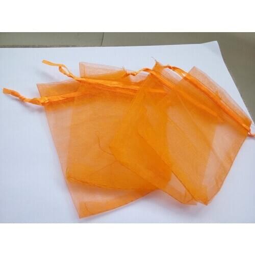 50pcs 9*12 Orange small gift bags for jewelry/wedding/christmas/birthday Organza Bags with handles Packaging Yarn bag