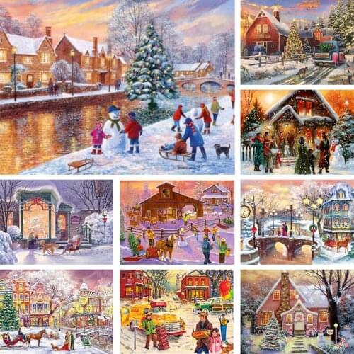 5D DIY Snow House Landscape Diamond Painting Rhinestone Picture Full Diamond Embroidery Gift Mosaic Decoration Cross Stitch Kit