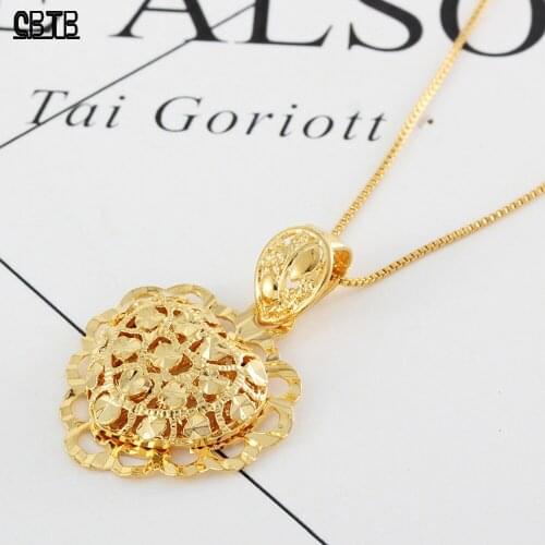 Classic Arab Women Heart Shaped Gold Muslim Islamic Charm Pendant Necklace Luxury Jewelry Holiday Gift Copper Chain Necklace