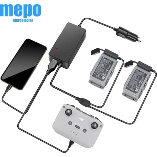 4 in 1 Car Charger For DJI Mavic AIR 2 Two Batteries & Remote Control & Phone Charging Hub for DJI Mavic AIR 2 Drone Accessories