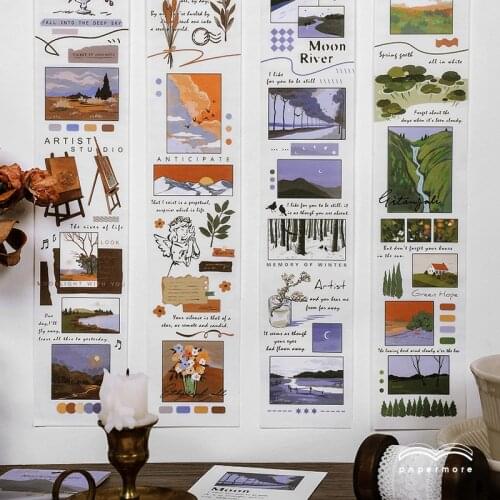 Washi Paper Stickers Vintage Silent Place Strip Sticker Decorative Journal Stickers Self-adhesive Washi Decals For Scrapbook
