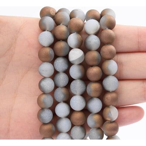 White Brown Crude Metallic Coated Agates Beads for DIY Jewelry Making Bracelet Necklace Charms Stone Accessories 4/6/8/10/12 MM