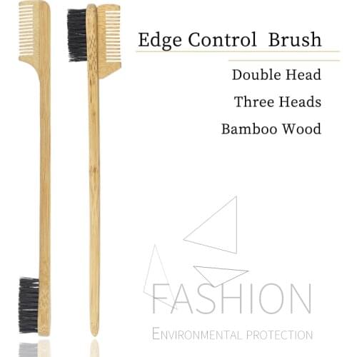 Pure natural bamboo and wood edge control eyebrow brush household double-sided eyebrow comb three-head eyebrow makeup brush