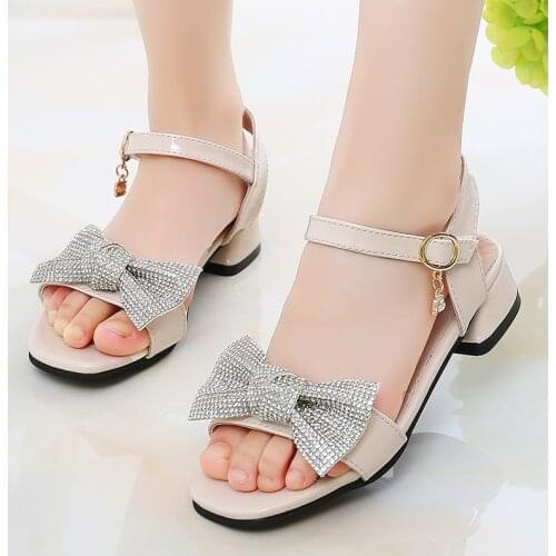 Children Shoes Girls Sandals 2021 New Summer Students Big Kids/little Kids Princess High Heels Dancing Party Bowknot Sandals