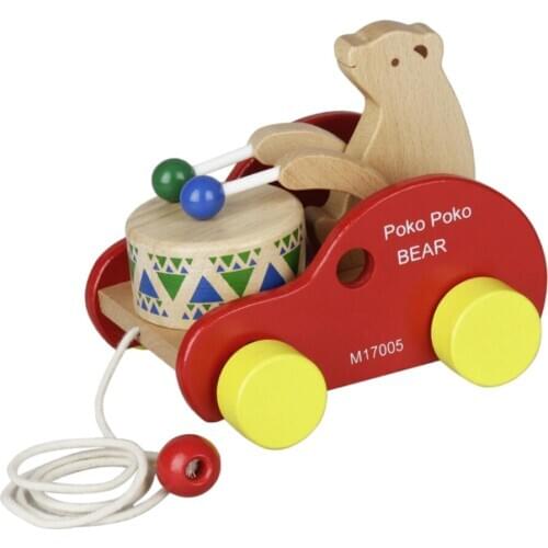 Bear Beat Drum Baby Developmental Toy Wooden Walking Walker Toy for Toddler