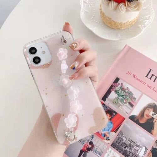 For iPhone12 mobile phone case i12pro, max, Pro max flower wristband Silicone mobile phone case, anti-fall, womens trend
