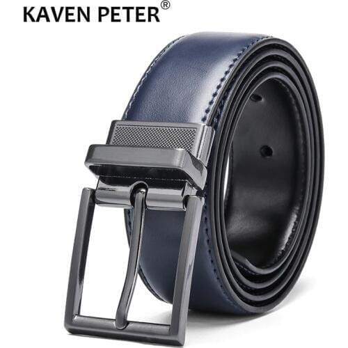 Reversible Cow Genuine Leather Belts For men Luxury Mens Belt Leather Belt Gun Metal Alloy Buckle Casual Male Strap Blue Black